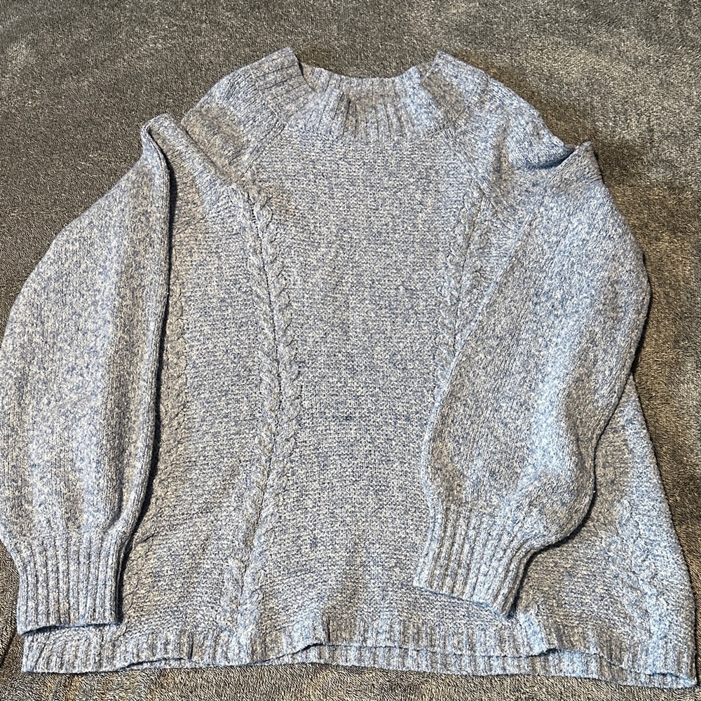 Cozy Light Blue Cable Knit Cowl Sweater